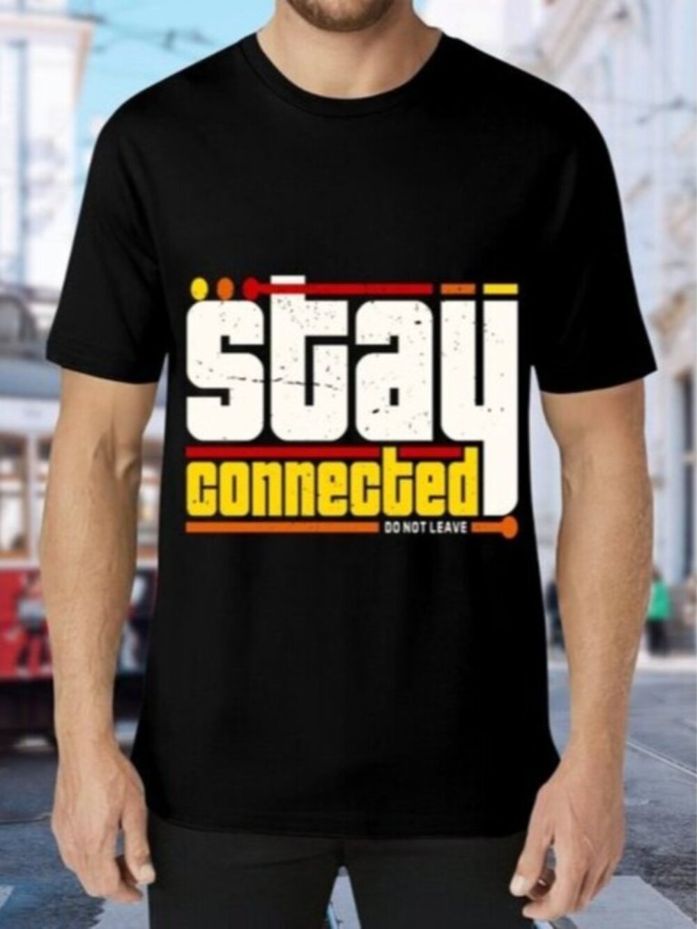 Black Graphic Tee with Stay Connected Print